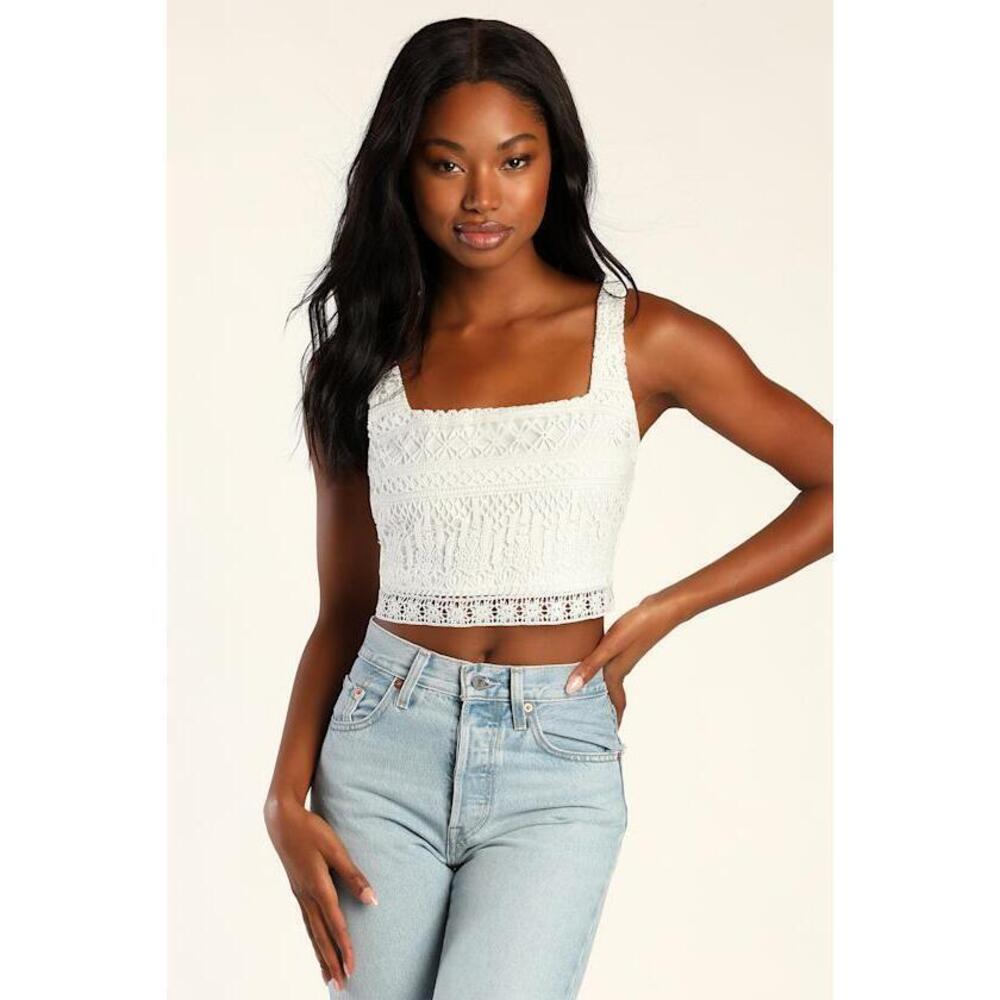 Lulus Romance Forever White Crochet Lace Crop Top - Size M